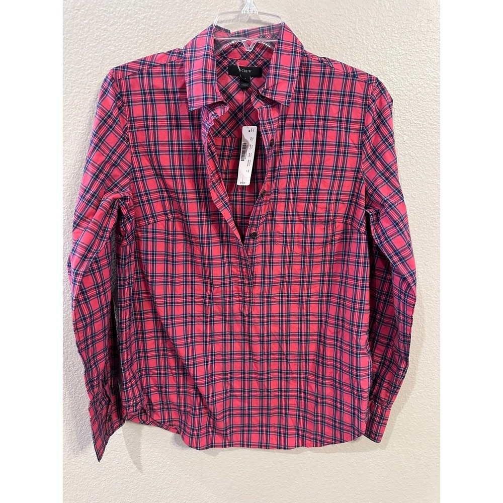 J. Crew Womens Plaid Pullover Shirt Blouse Long Sleeve Pink Blue Size 2
